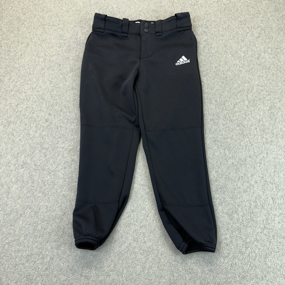 Adidas Youth XS Black Baseball Softball Pants Double Snap Elastic Cuff